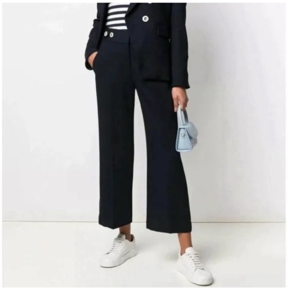Veronica Beard Aubrie Trousers Cropped Sailor Wide Leg Pants Navy Blue Size 12